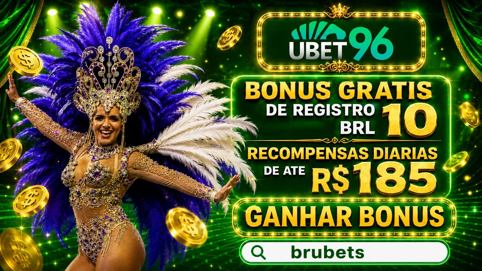 Promoção UBET96 com bonus grátis, recompensas diárias e tema Brazil casino